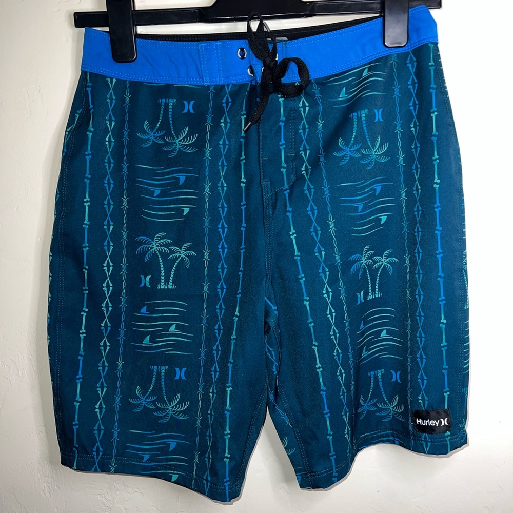 Hurley Kids Teal and Blue Patterned‎ Swim Trunks 14